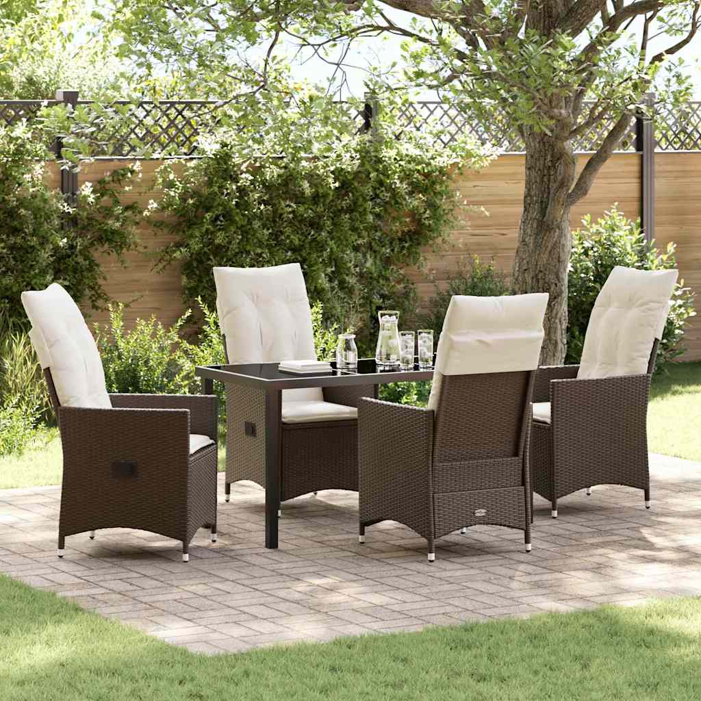 Tuin eettafelset met kussen 5 pcs Bruin poly rattan – afbeelding 1