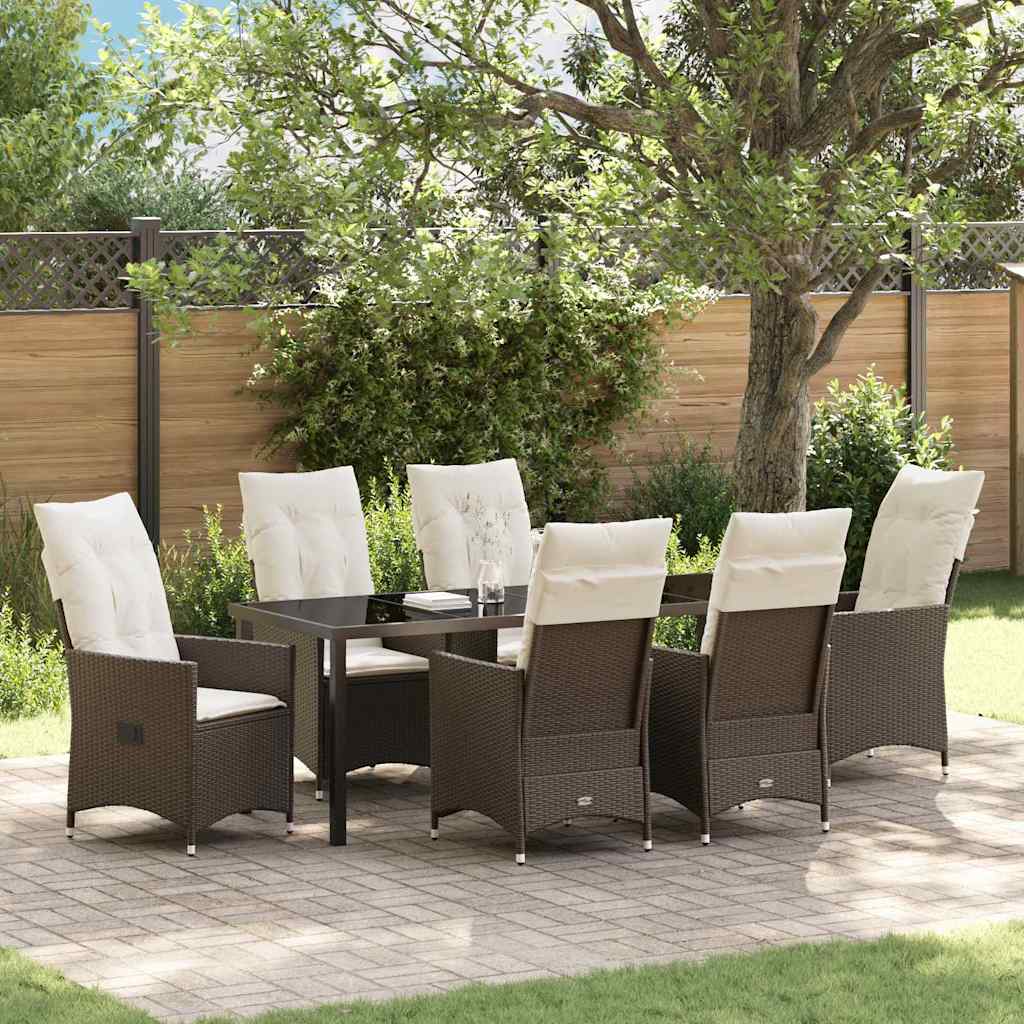 Tuin eettafelset met kussen 7 pcs Bruin poly rattan – afbeelding 1