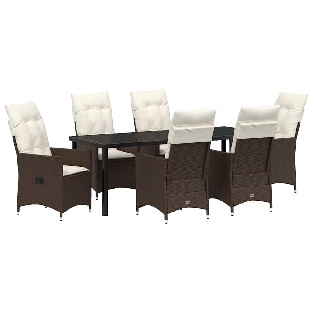 Tuin eettafelset met kussen 7 pcs Bruin poly rattan – afbeelding 2