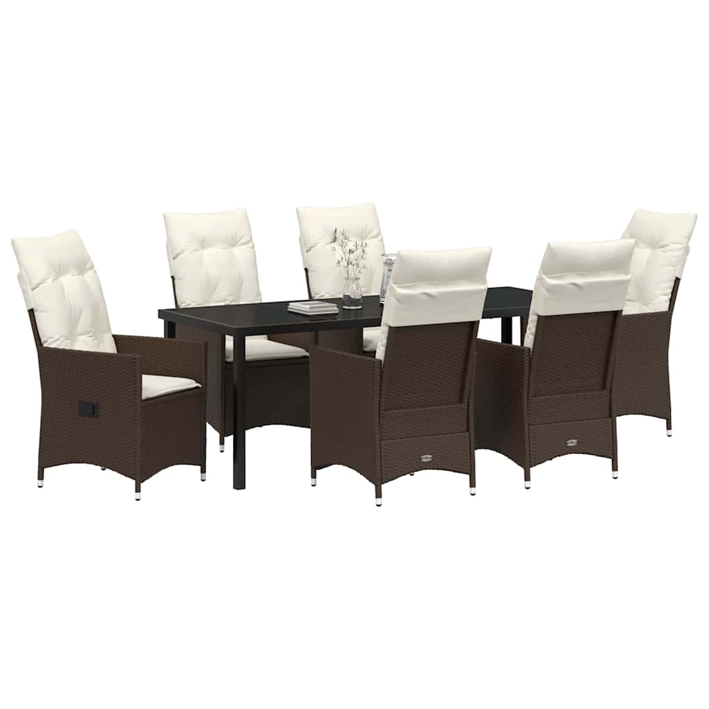 Tuin eettafelset met kussen 7 pcs Bruin poly rattan – afbeelding 3