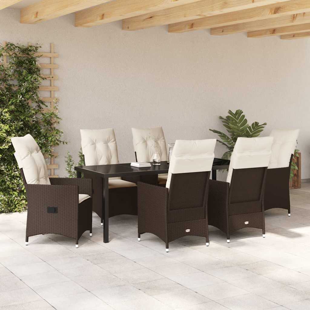 Tuin eettafelset met kussen 7 pcs Bruin poly rattan – afbeelding 4