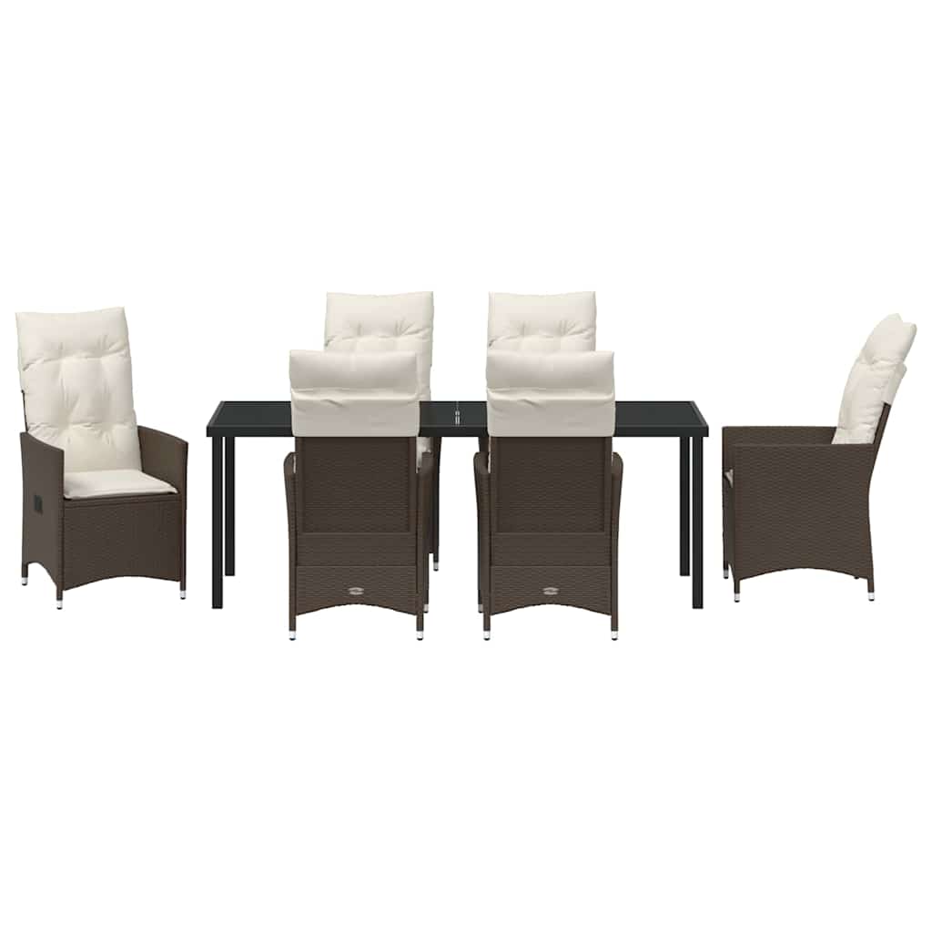Tuin eettafelset met kussen 7 pcs Bruin poly rattan – afbeelding 7