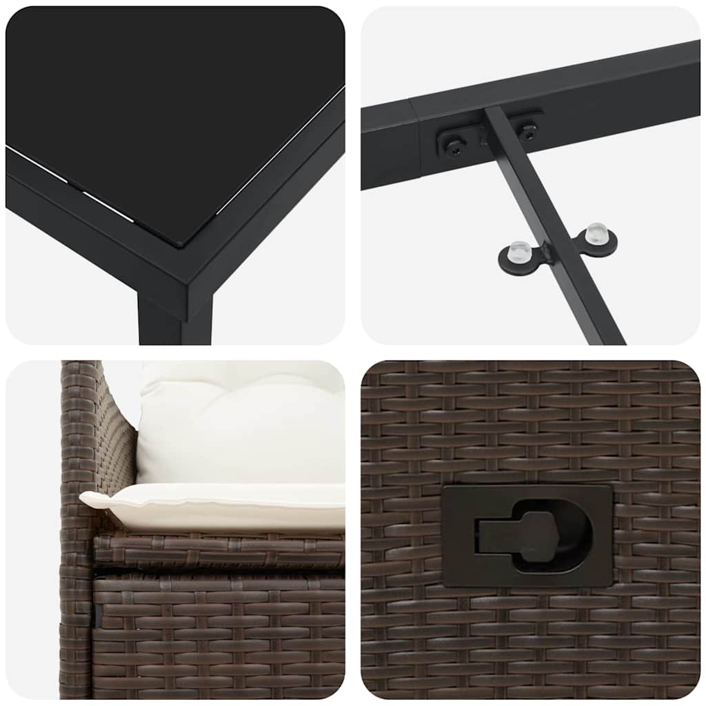 Tuin eettafelset met kussen 7 pcs Bruin poly rattan – afbeelding 9