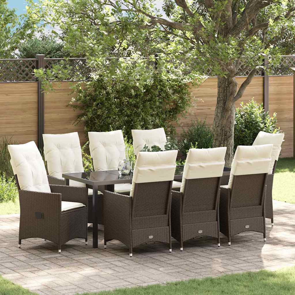 Tuin eettafelset met kussen 9 pcs Bruin poly rattan – afbeelding 1