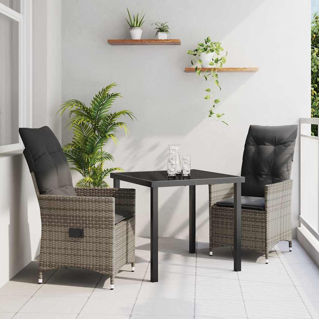 Tuin eettafelset met kussen 3 pcs Grijs poly rattan – afbeelding 1