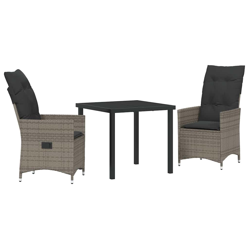 Tuin eettafelset met kussen 3 pcs Grijs poly rattan – afbeelding 2