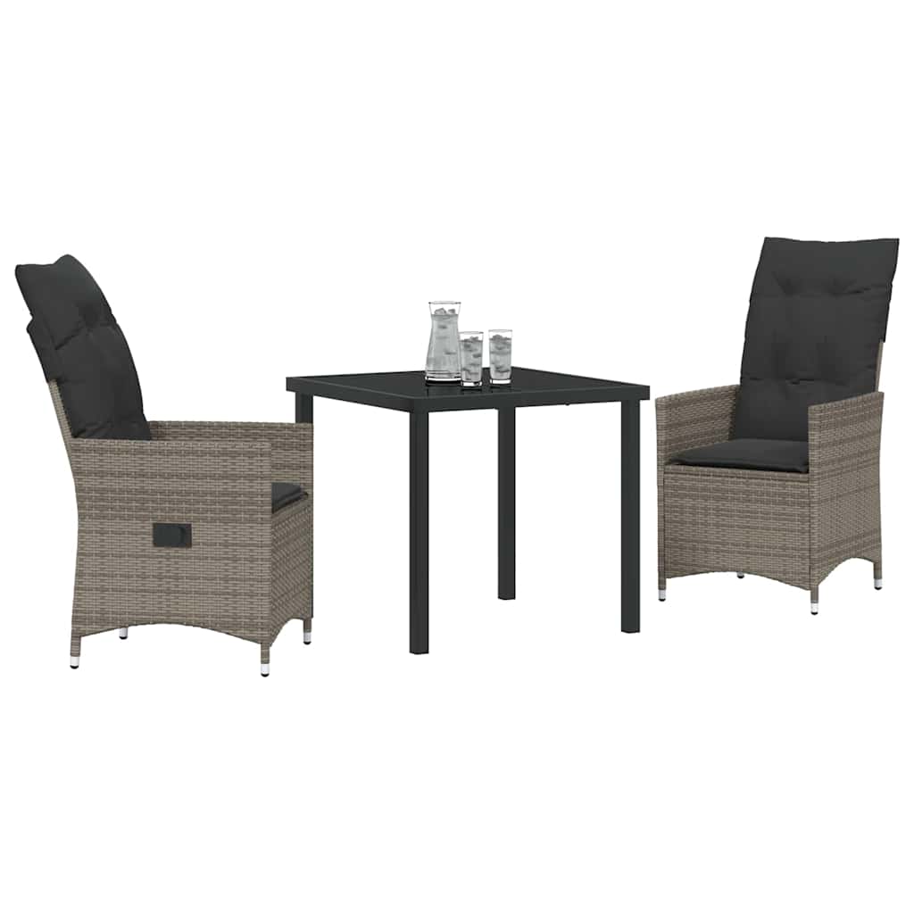 Tuin eettafelset met kussen 3 pcs Grijs poly rattan – afbeelding 3