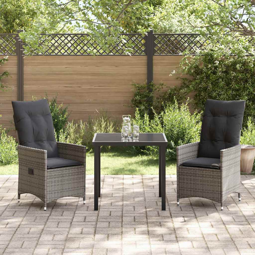 Tuin eettafelset met kussen 3 pcs Grijs poly rattan – afbeelding 4