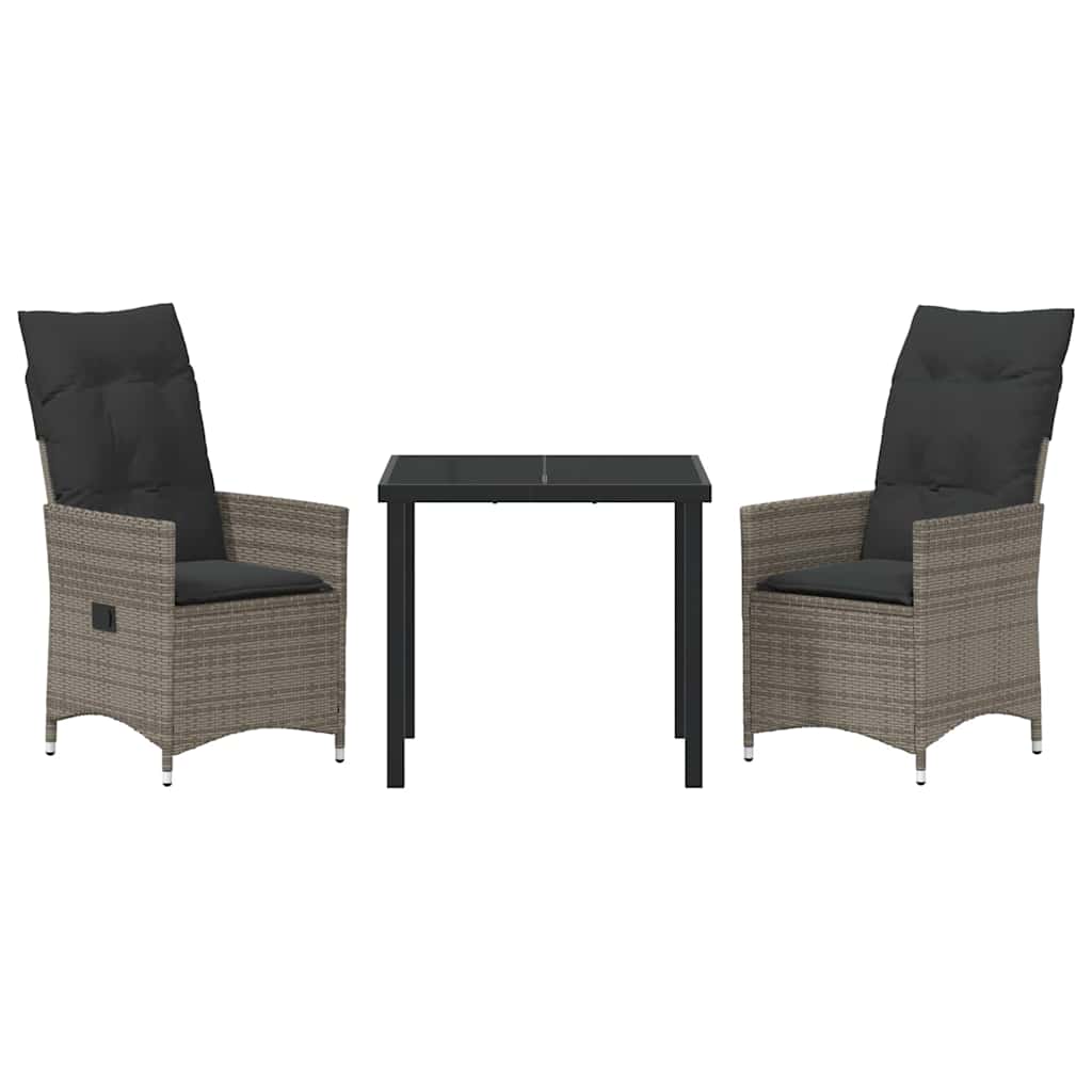 Tuin eettafelset met kussen 3 pcs Grijs poly rattan – afbeelding 7