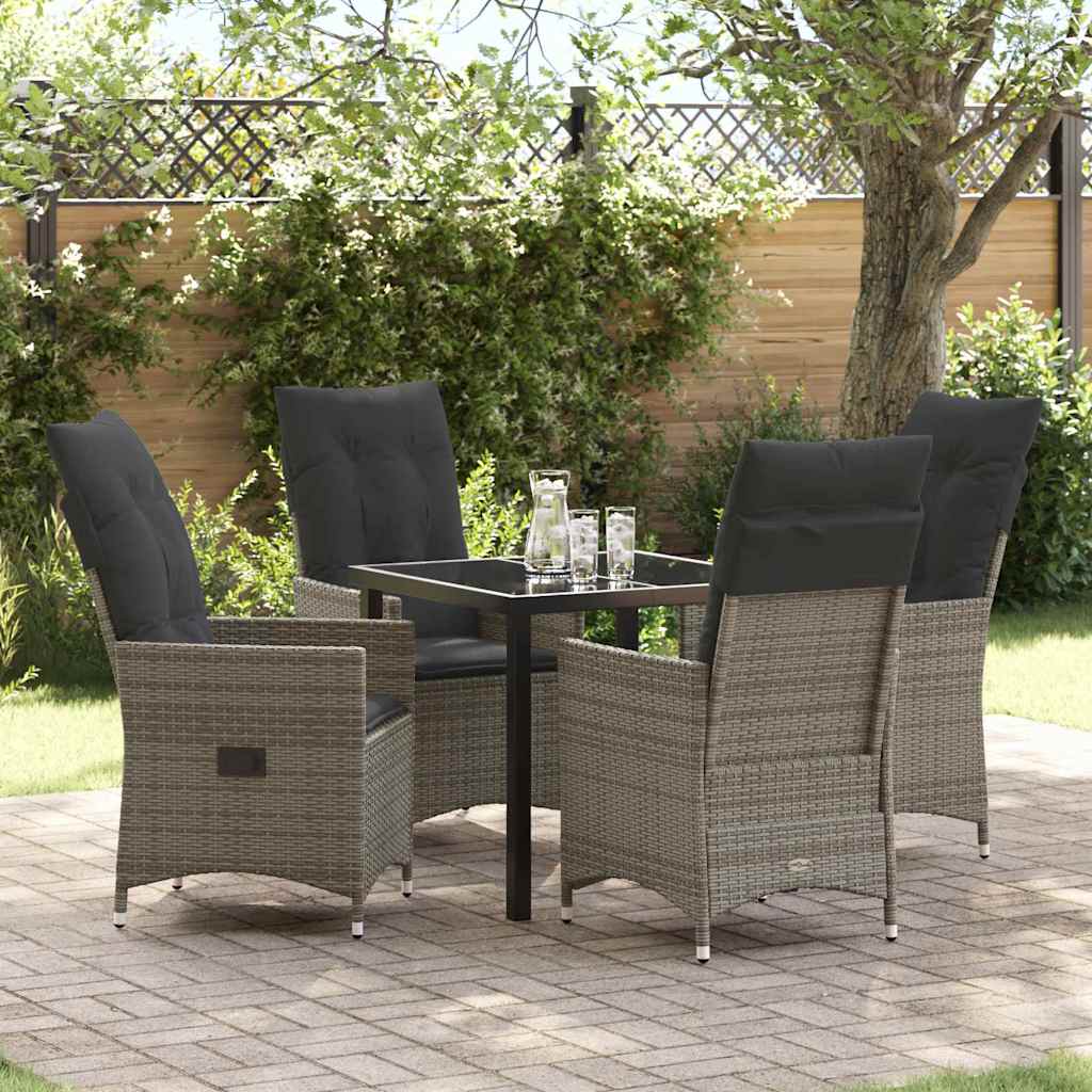 Tuin eettafelset met kussen 5 pcs Grijs poly rattan – afbeelding 1