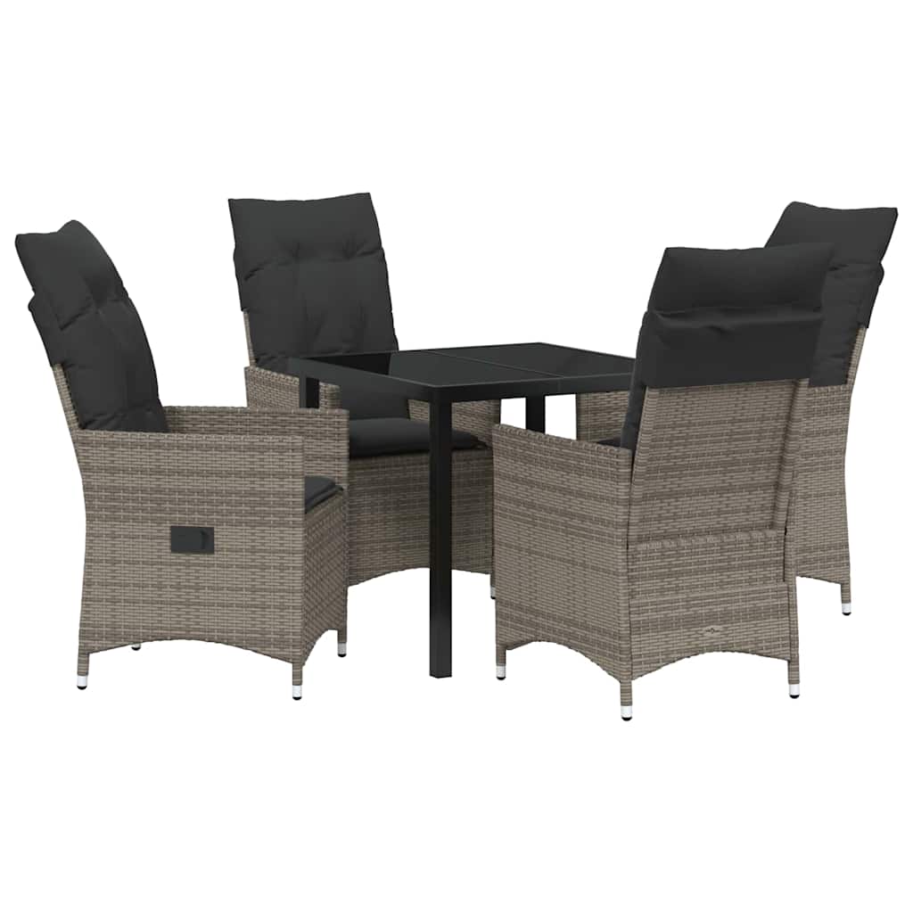 Tuin eettafelset met kussen 5 pcs Grijs poly rattan – afbeelding 2