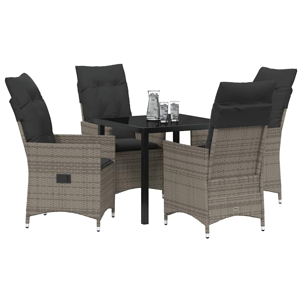 Tuin eettafelset met kussen 5 pcs Grijs poly rattan – afbeelding 3