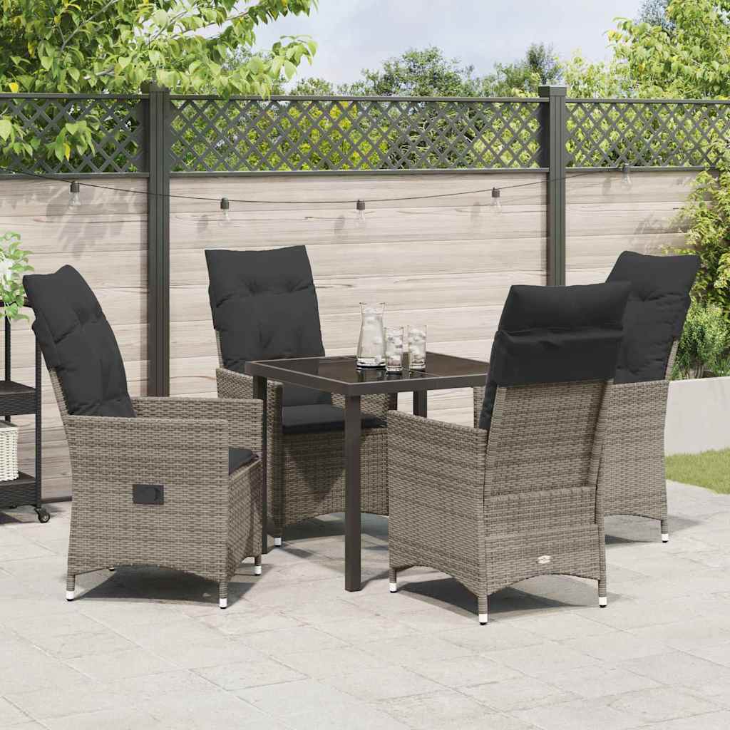 Tuin eettafelset met kussen 5 pcs Grijs poly rattan – afbeelding 4