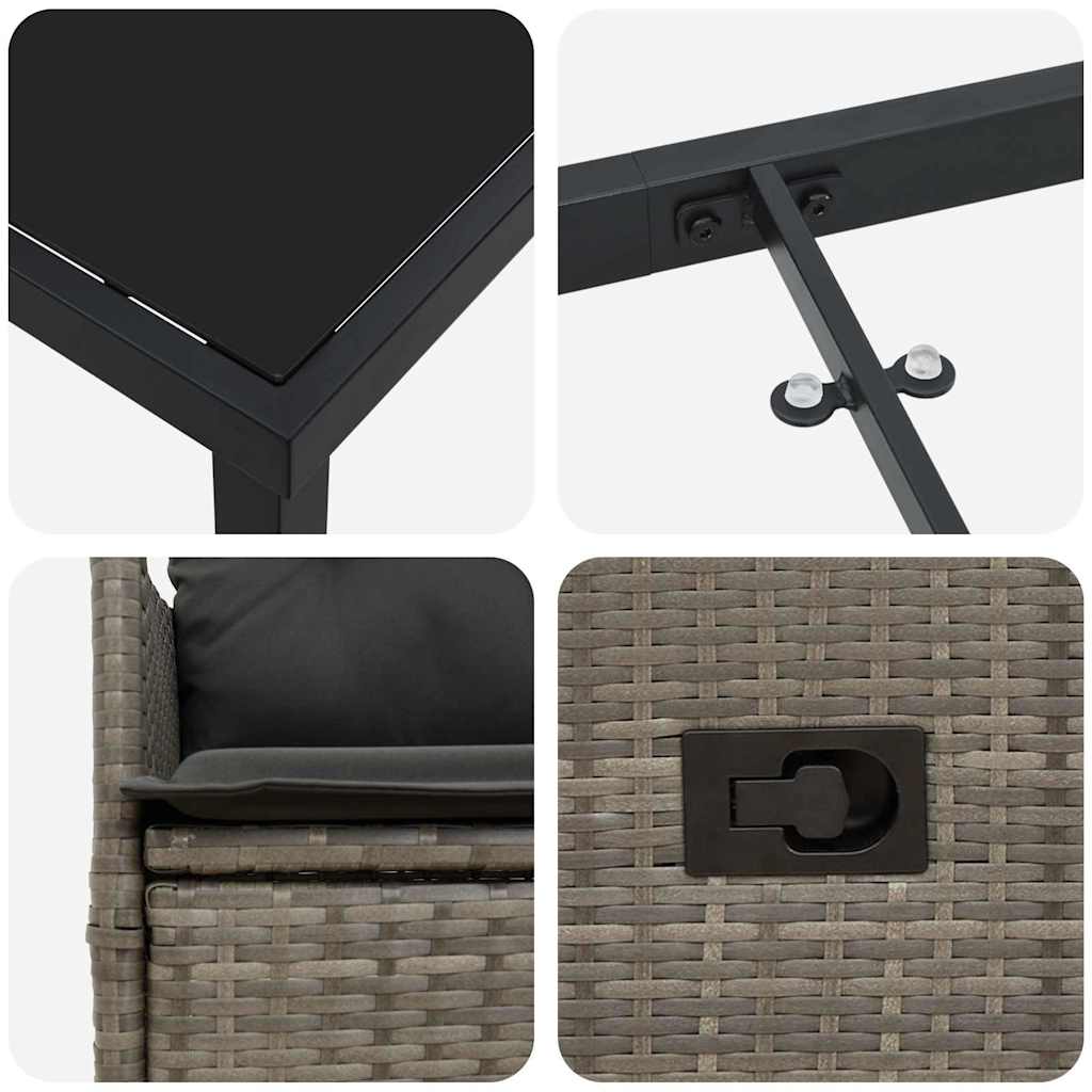 Tuin eettafelset met kussen 5 pcs Grijs poly rattan – afbeelding 9