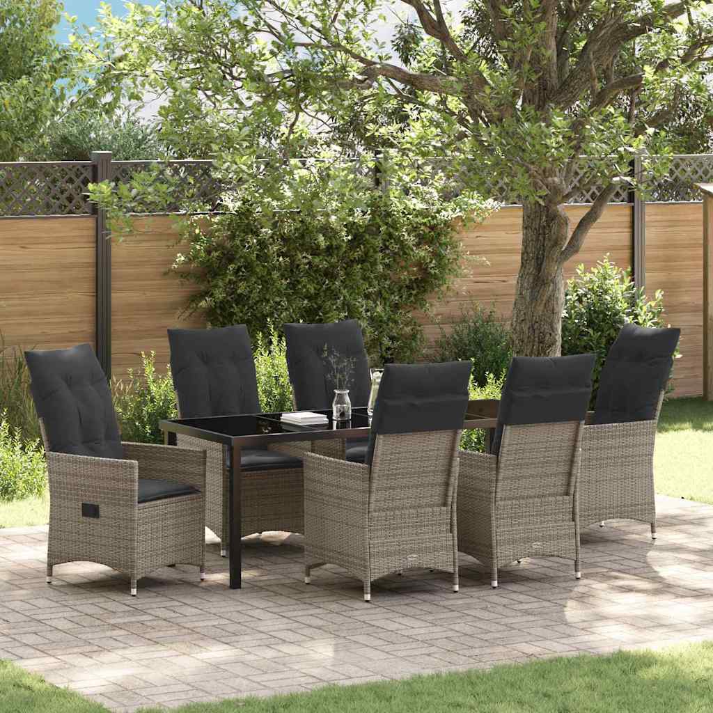 Tuin eettafelset met kussen 7 pcs Grijs poly rattan – afbeelding 1