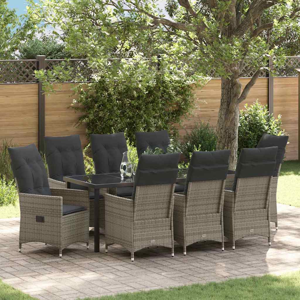 Tuin eettafelset met kussen 9 pcs Grijs poly rattan – afbeelding 1