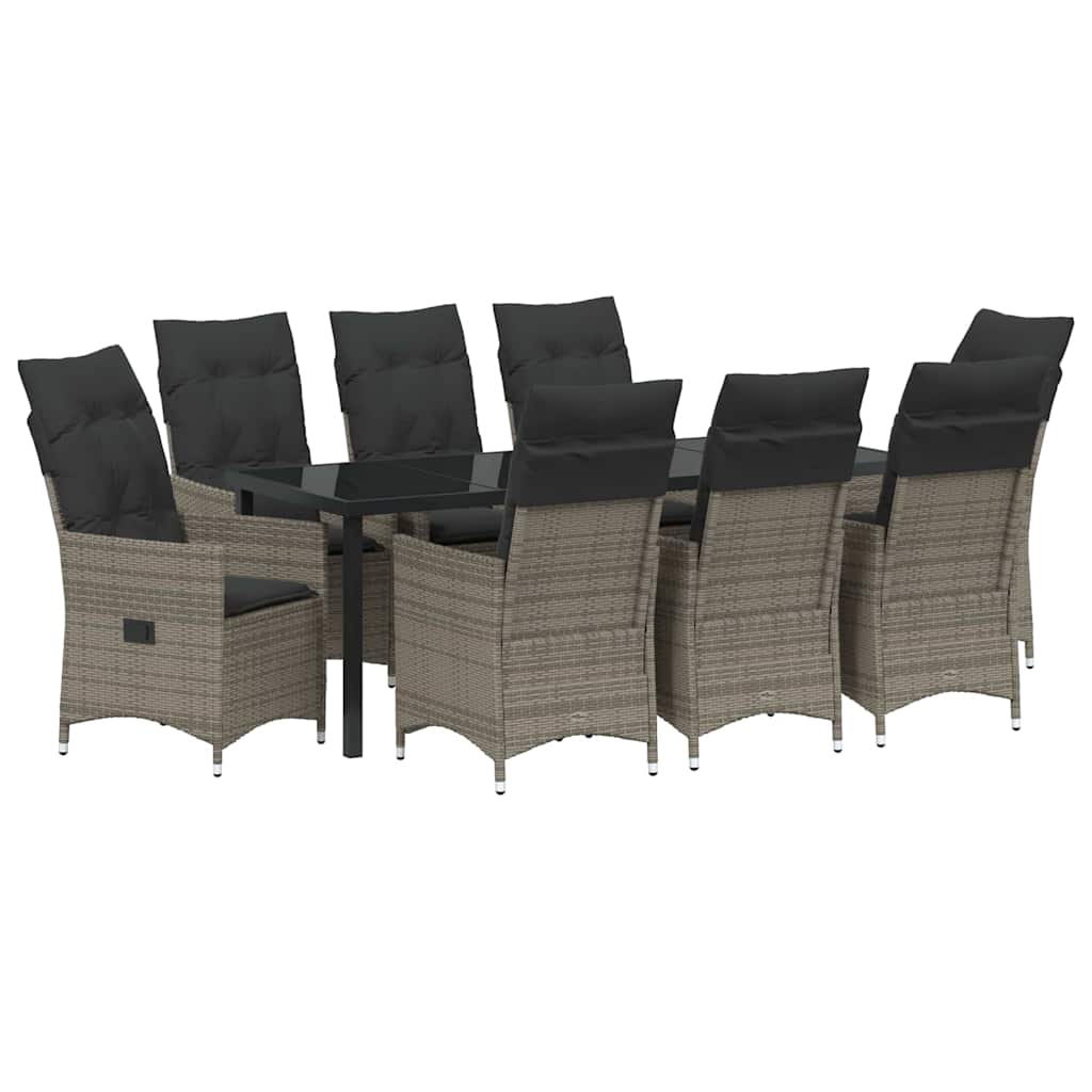 Tuin eettafelset met kussen 9 pcs Grijs poly rattan – afbeelding 2