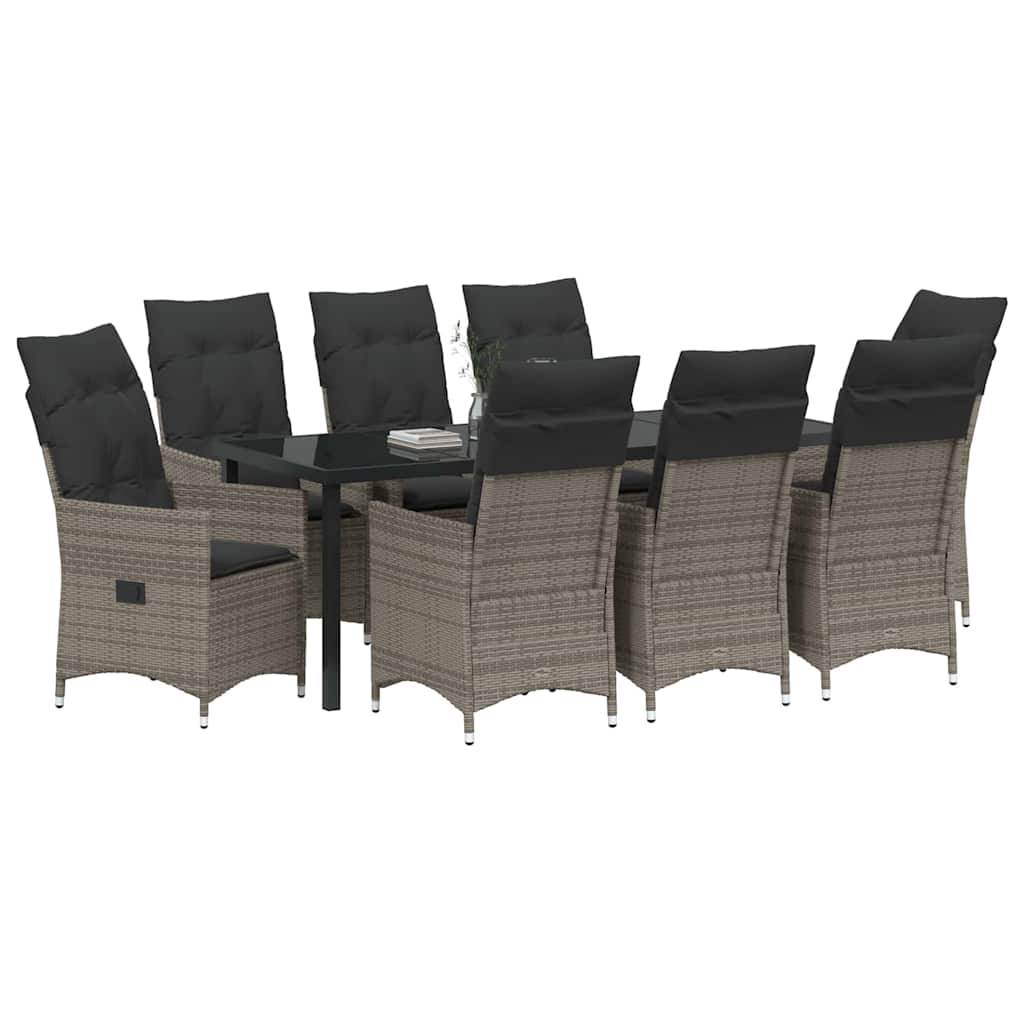 Tuin eettafelset met kussen 9 pcs Grijs poly rattan – afbeelding 3