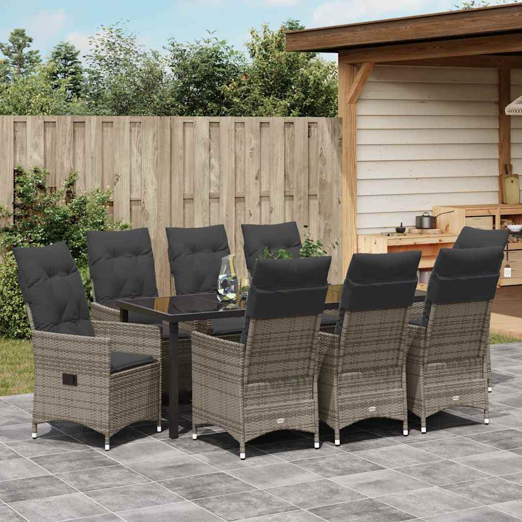 Tuin eettafelset met kussen 9 pcs Grijs poly rattan – afbeelding 4