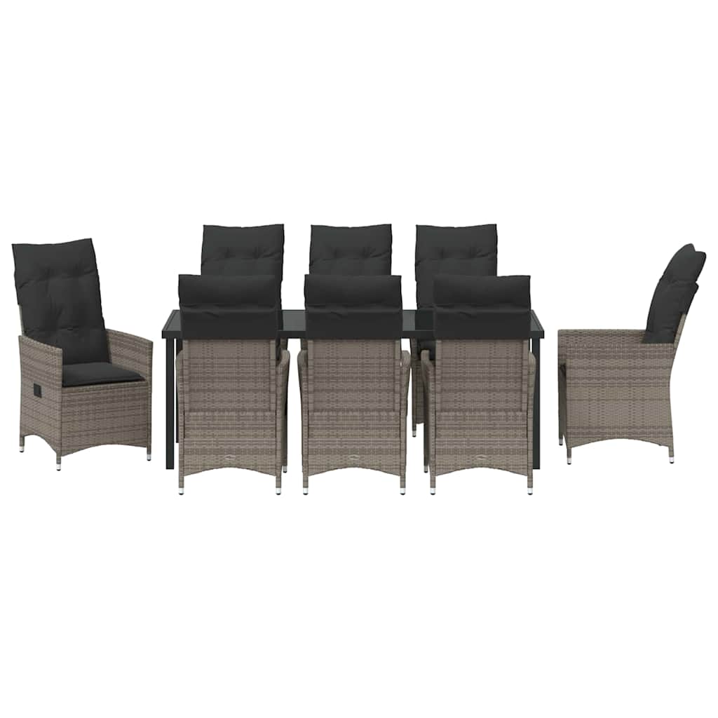 Tuin eettafelset met kussen 9 pcs Grijs poly rattan – afbeelding 7