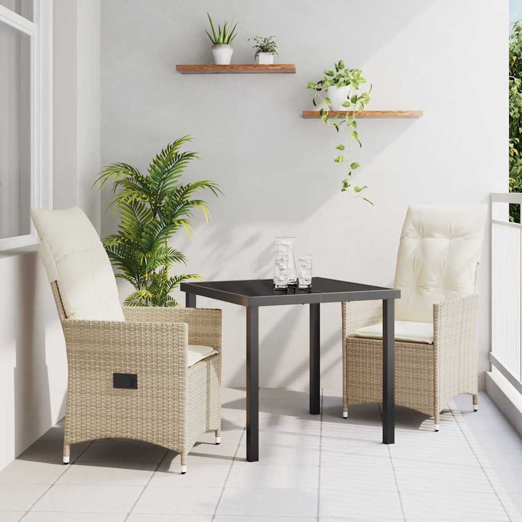 Tuin eettafelset met kussen 3 pcs Beige poly rattan – afbeelding 1