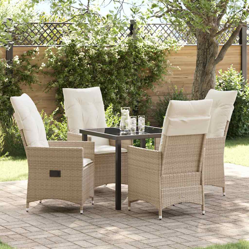 Tuin eettafelset met kussen 5 pcs Beige poly rattan – afbeelding 1