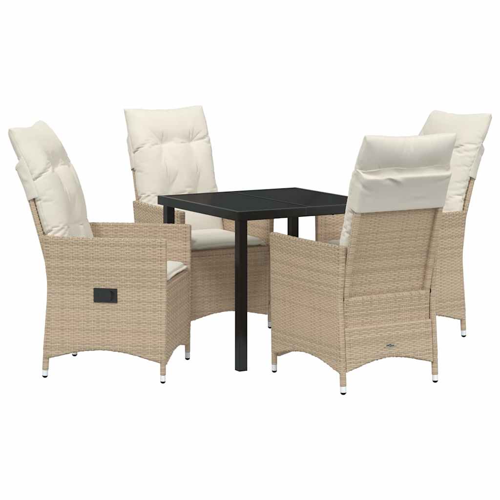 Tuin eettafelset met kussen 5 pcs Beige poly rattan – afbeelding 2