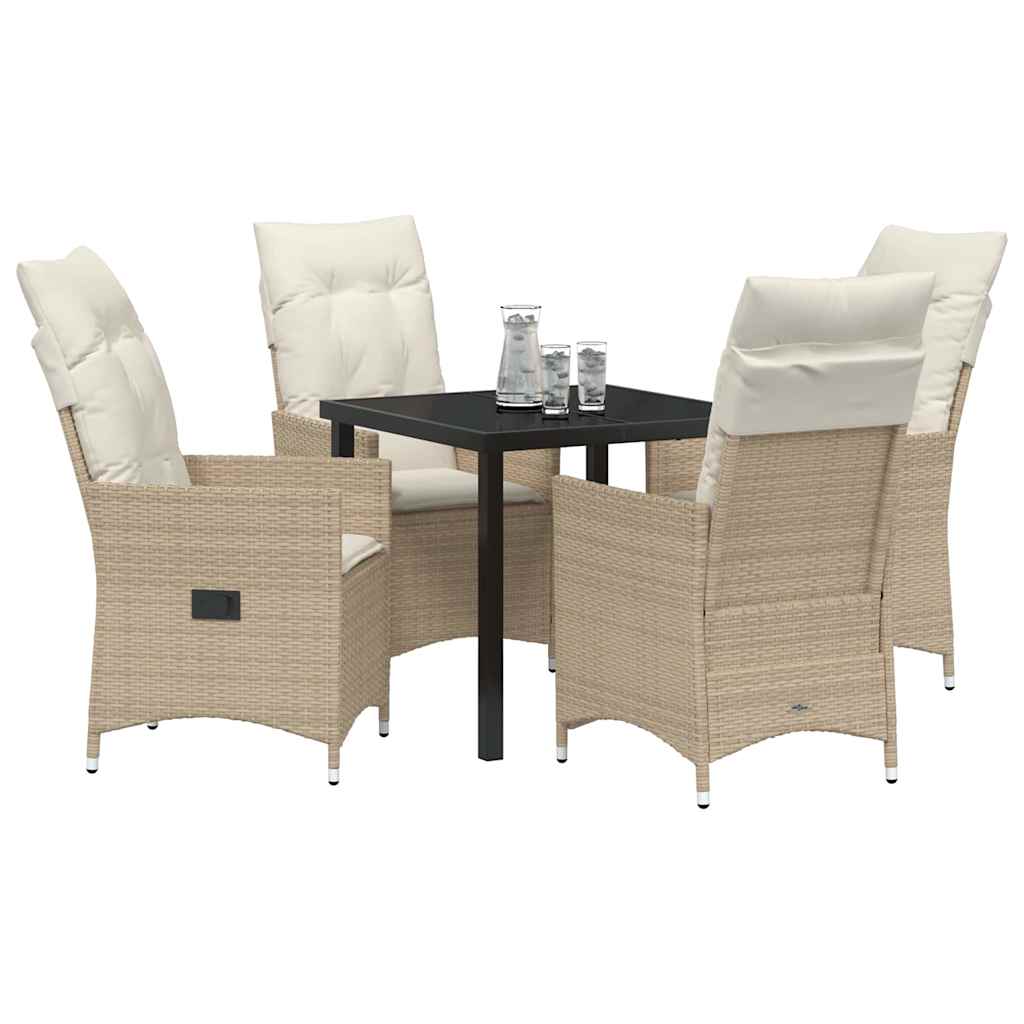 Tuin eettafelset met kussen 5 pcs Beige poly rattan – afbeelding 3