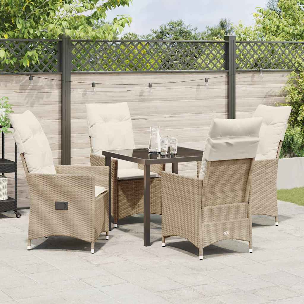 Tuin eettafelset met kussen 5 pcs Beige poly rattan – afbeelding 4