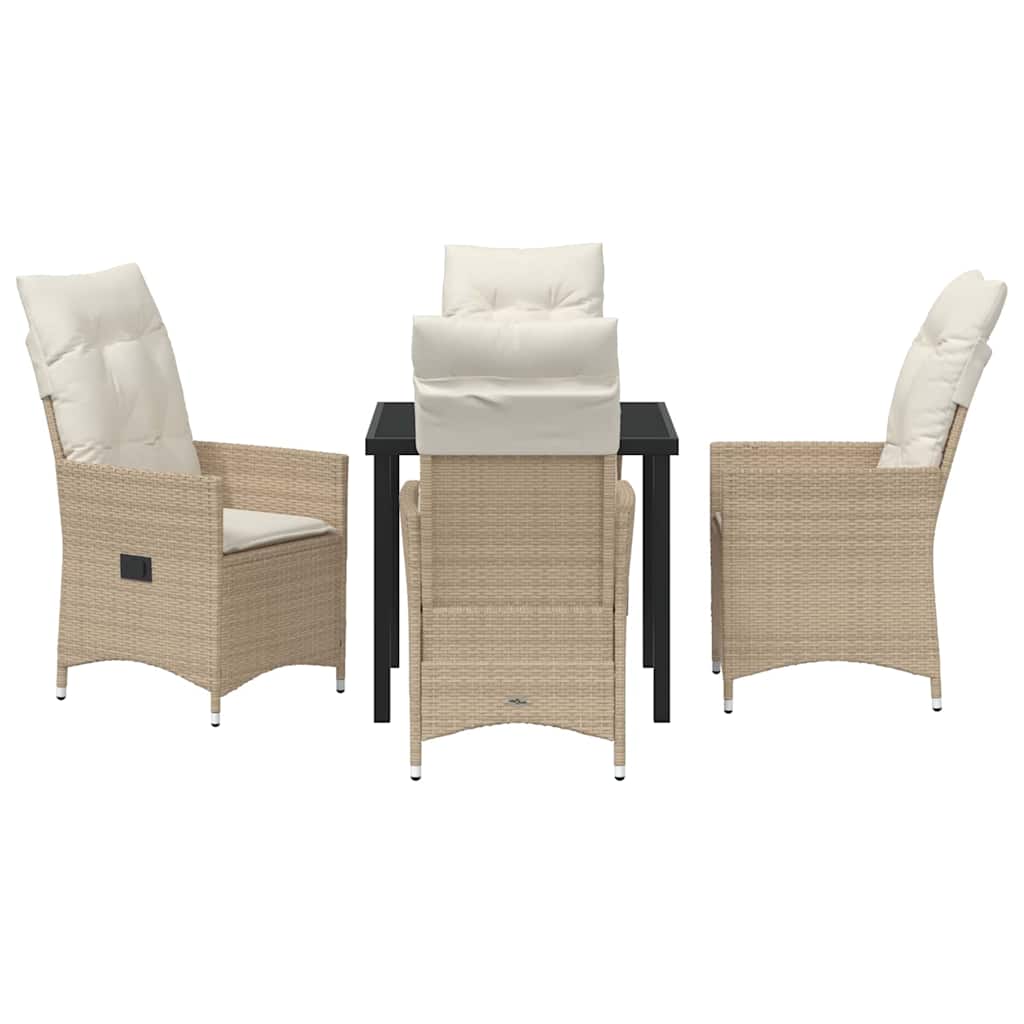 Tuin eettafelset met kussen 5 pcs Beige poly rattan – afbeelding 7