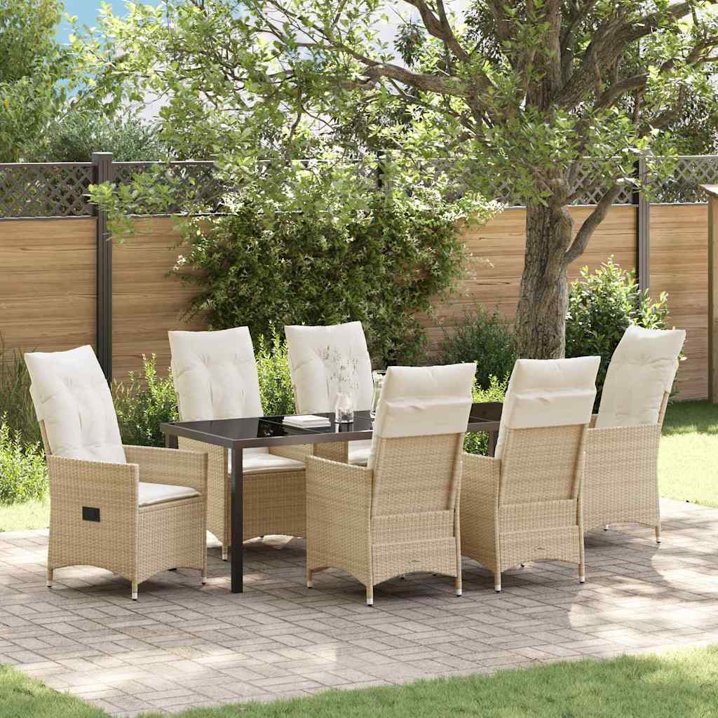 Tuin eettafelset met kussen 7 pcs Beige poly rattan – afbeelding 1