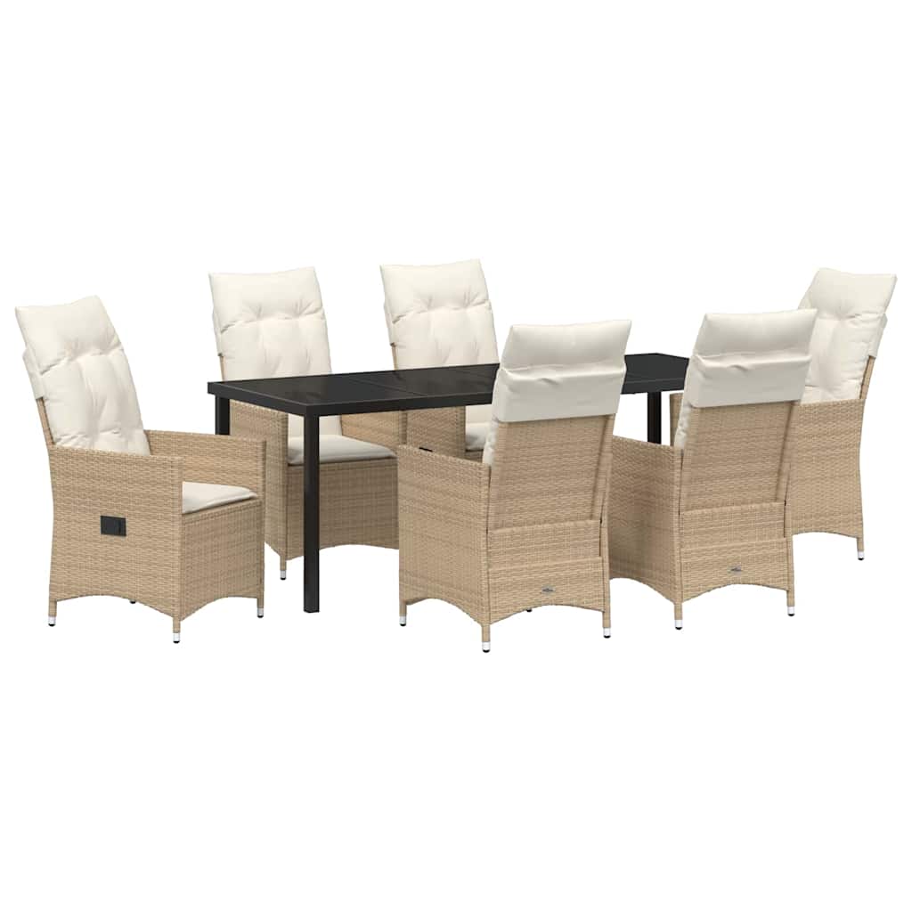 Tuin eettafelset met kussen 7 pcs Beige poly rattan – afbeelding 2