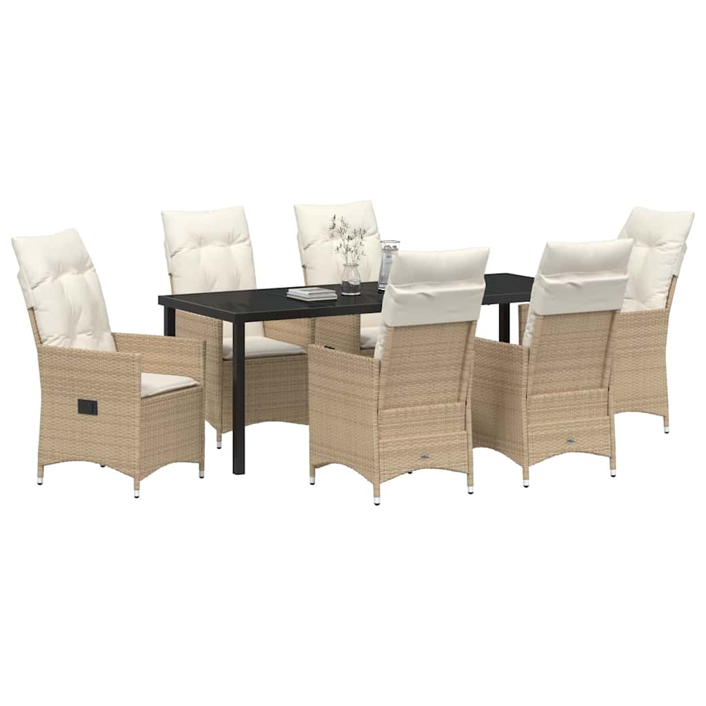 Tuin eettafelset met kussen 7 pcs Beige poly rattan – afbeelding 3