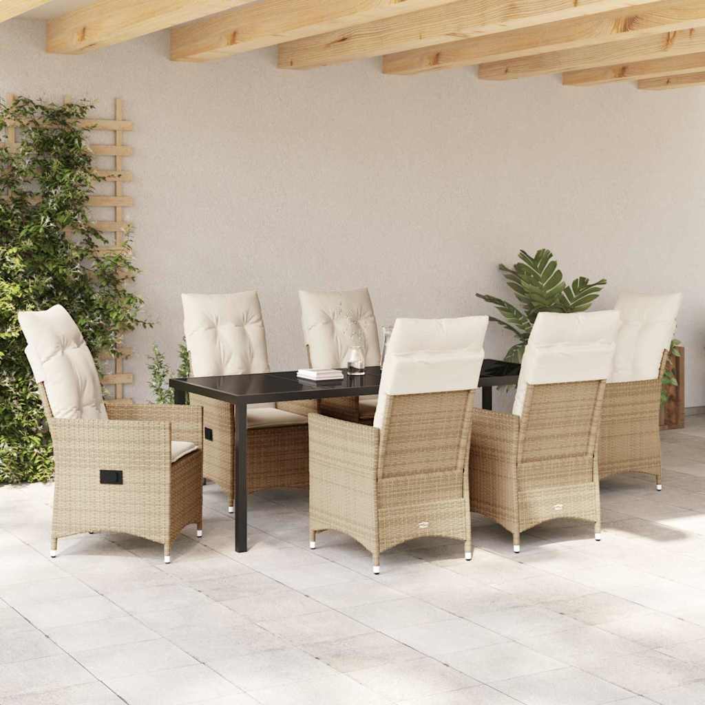 Tuin eettafelset met kussen 7 pcs Beige poly rattan – afbeelding 4
