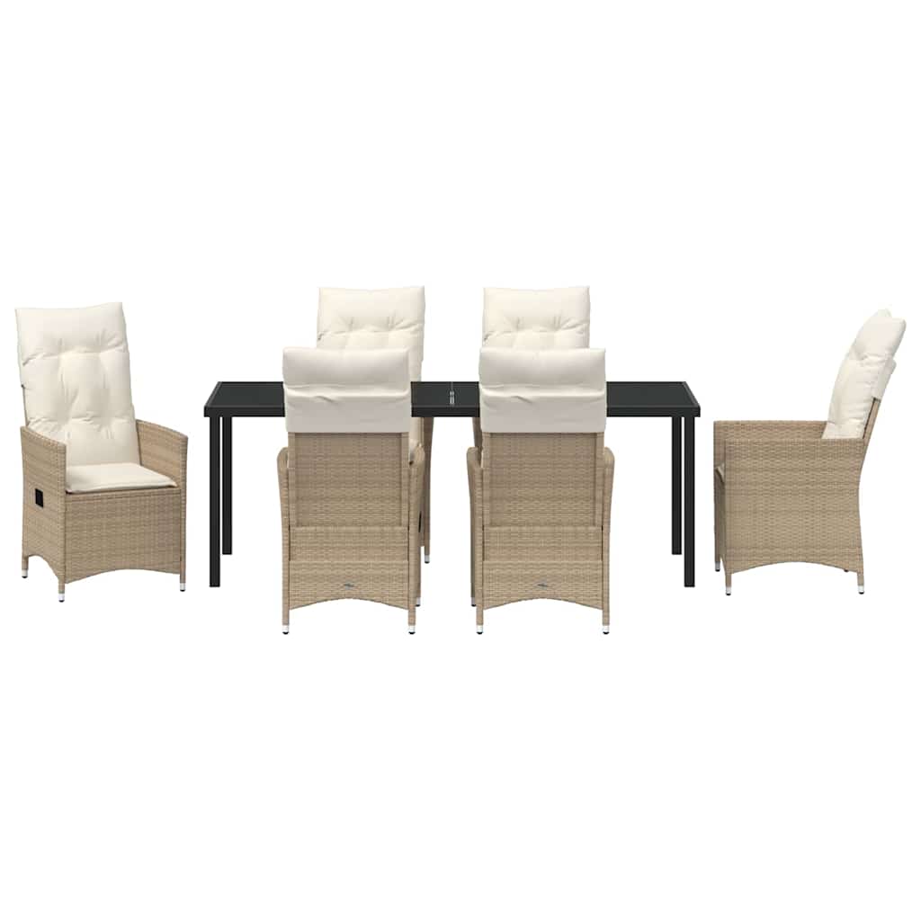 Tuin eettafelset met kussen 7 pcs Beige poly rattan – afbeelding 7