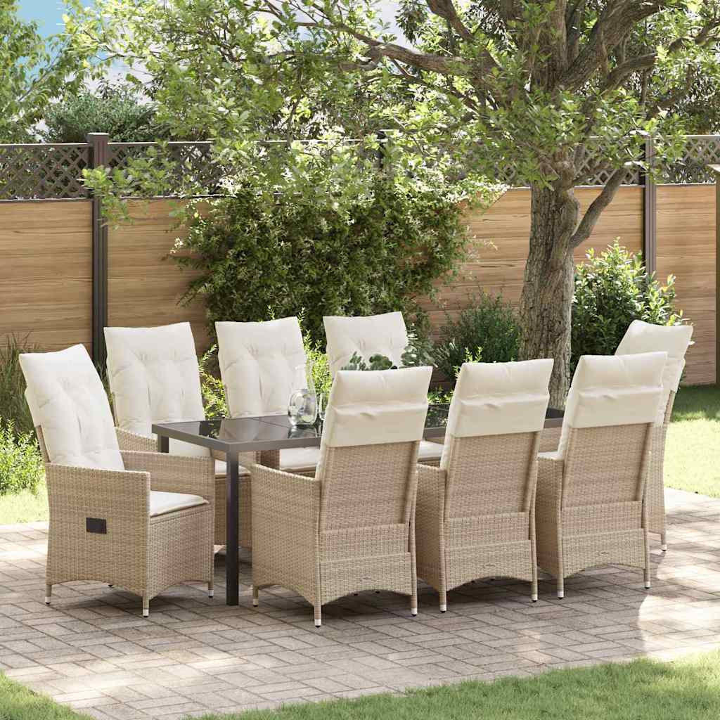 Tuin eettafelset met kussen 9 pcs Beige poly rattan – afbeelding 1