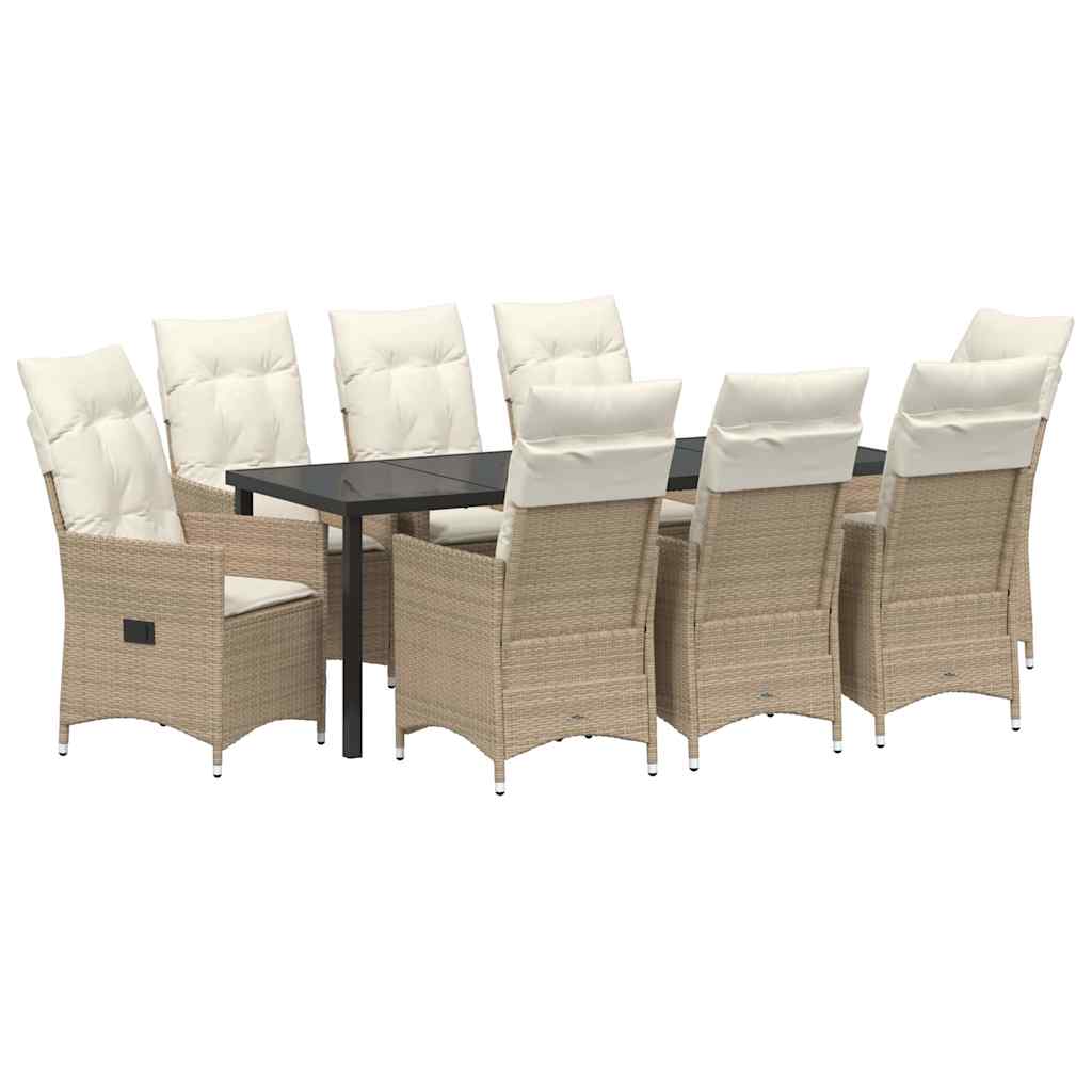 Tuin eettafelset met kussen 9 pcs Beige poly rattan – afbeelding 2