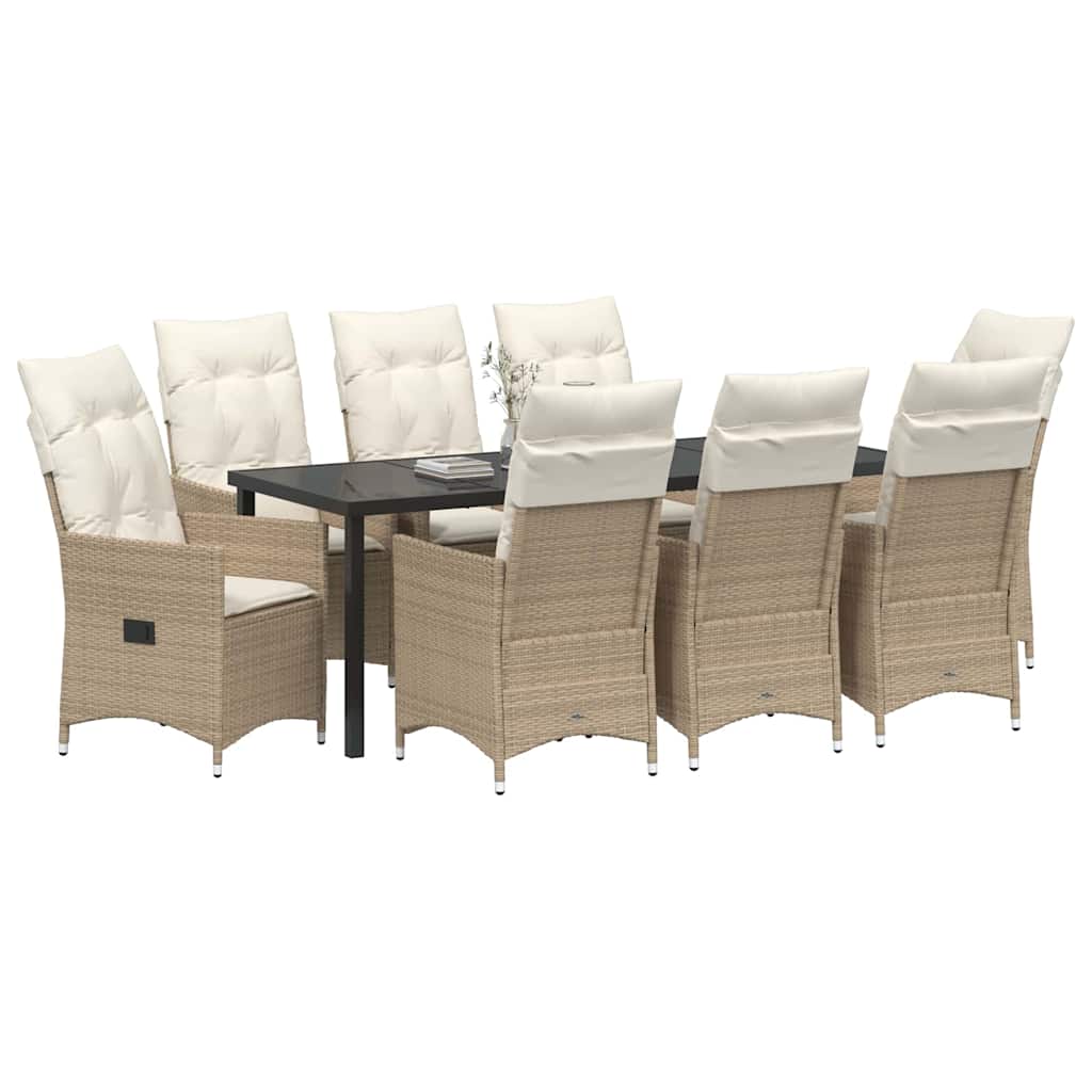 Tuin eettafelset met kussen 9 pcs Beige poly rattan – afbeelding 3