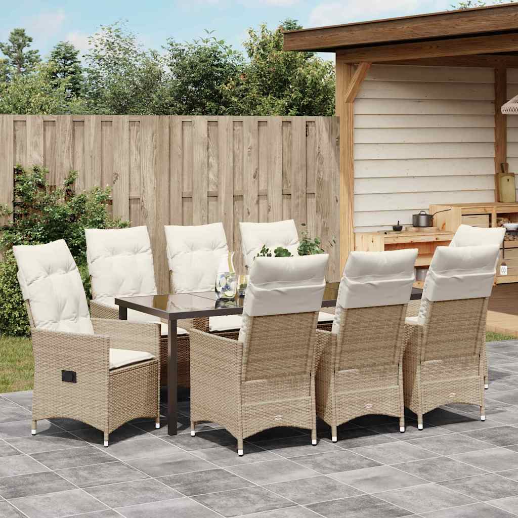 Tuin eettafelset met kussen 9 pcs Beige poly rattan – afbeelding 4