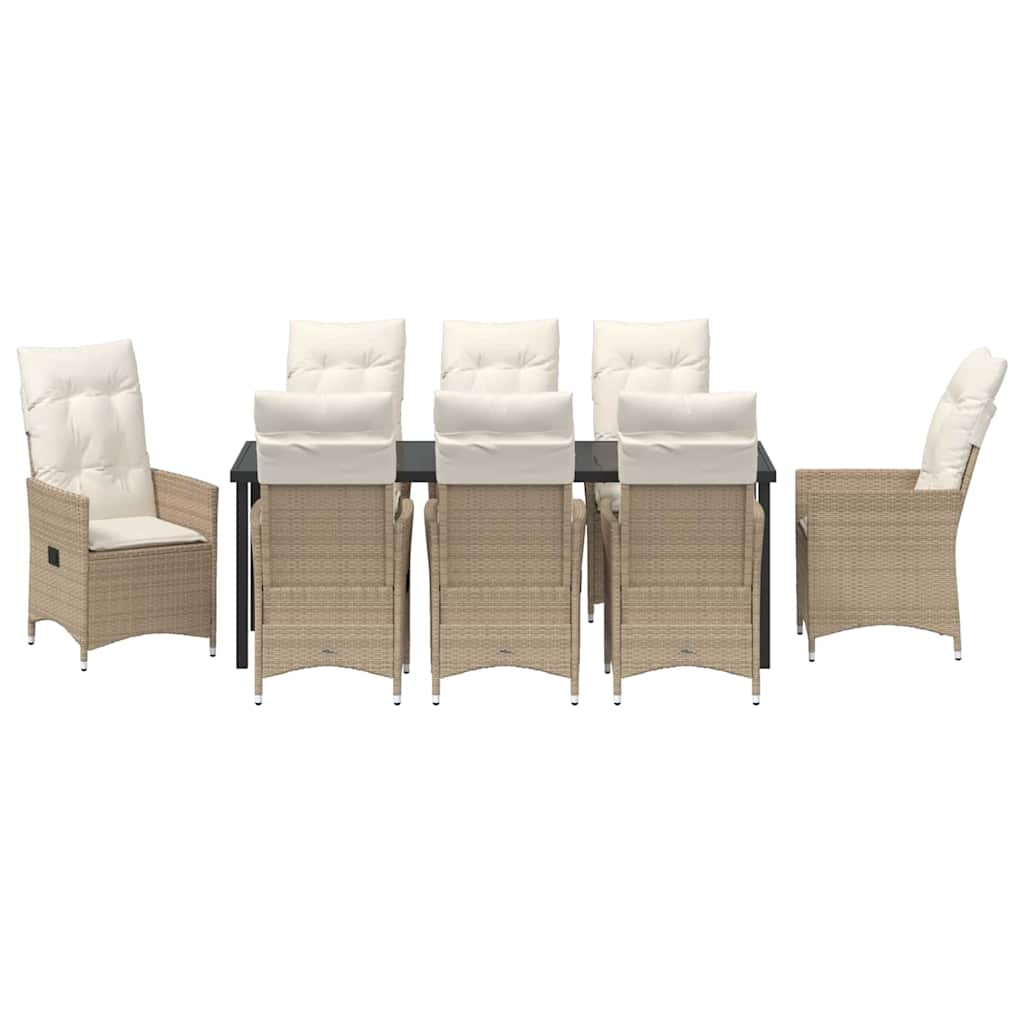Tuin eettafelset met kussen 9 pcs Beige poly rattan – afbeelding 7