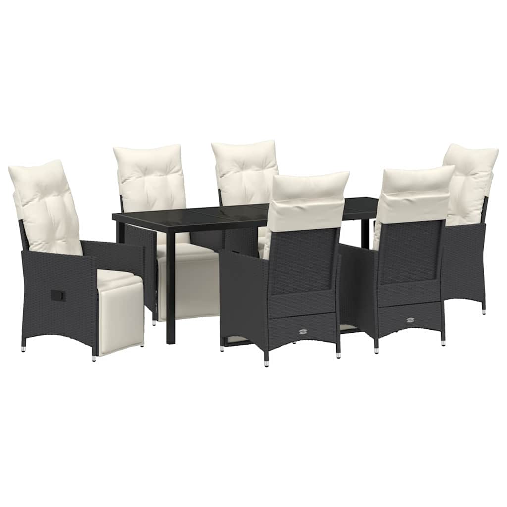 Tuin eettafelset met kussen 7 pcs Zwart poly rattan – afbeelding 2