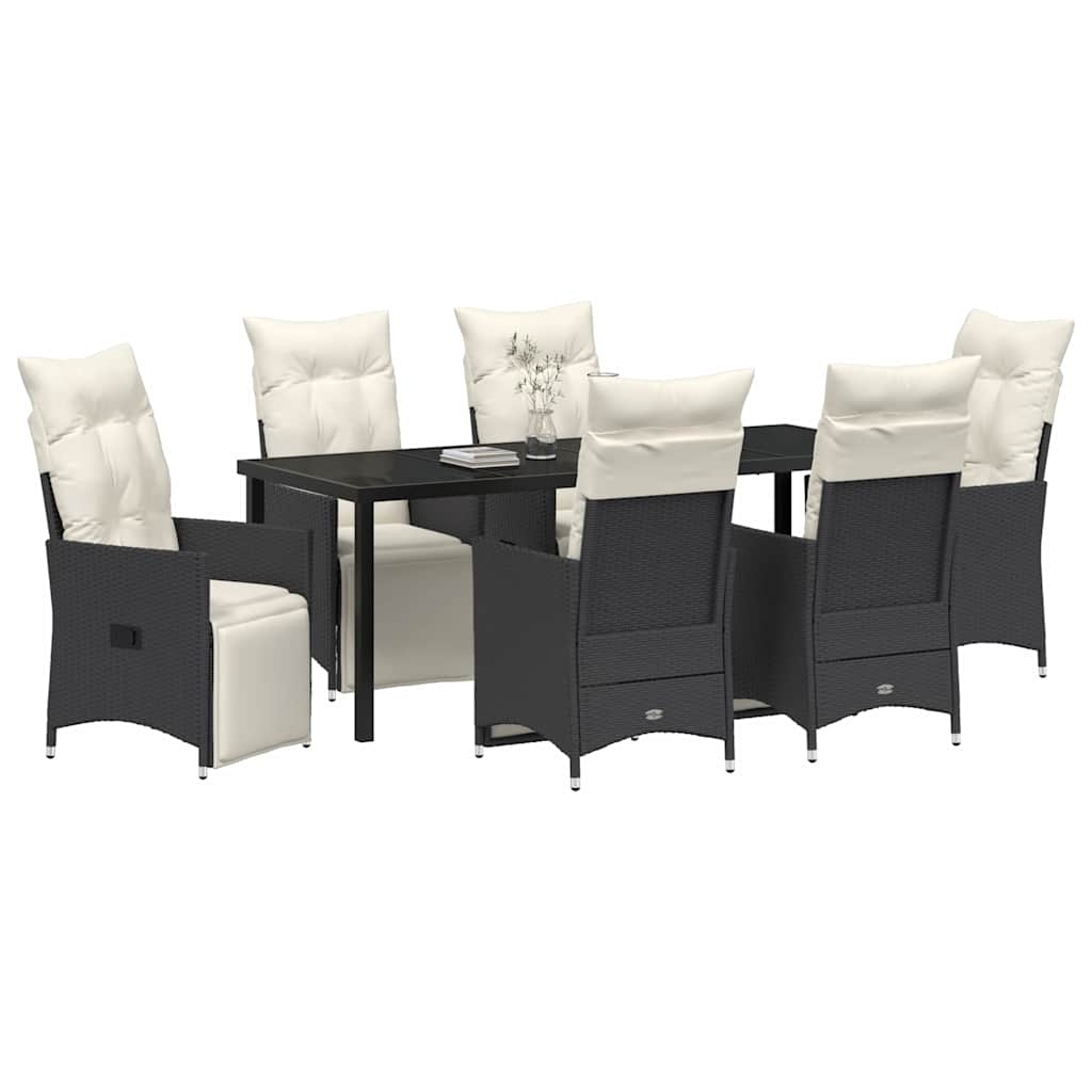 Tuin eettafelset met kussen 7 pcs Zwart poly rattan – afbeelding 3