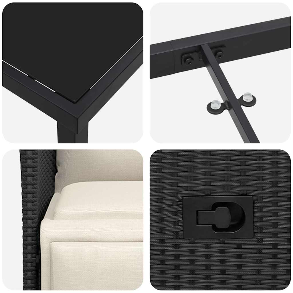 Tuin eettafelset met kussen 7 pcs Zwart poly rattan – afbeelding 9