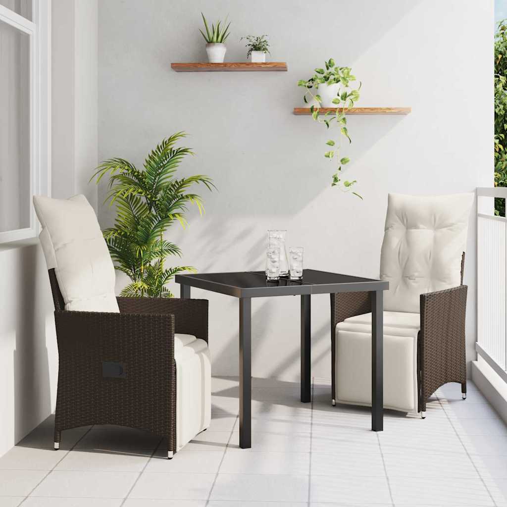 Tuin eettafelset met kussen 3 pcs Bruin poly rattan – afbeelding 1