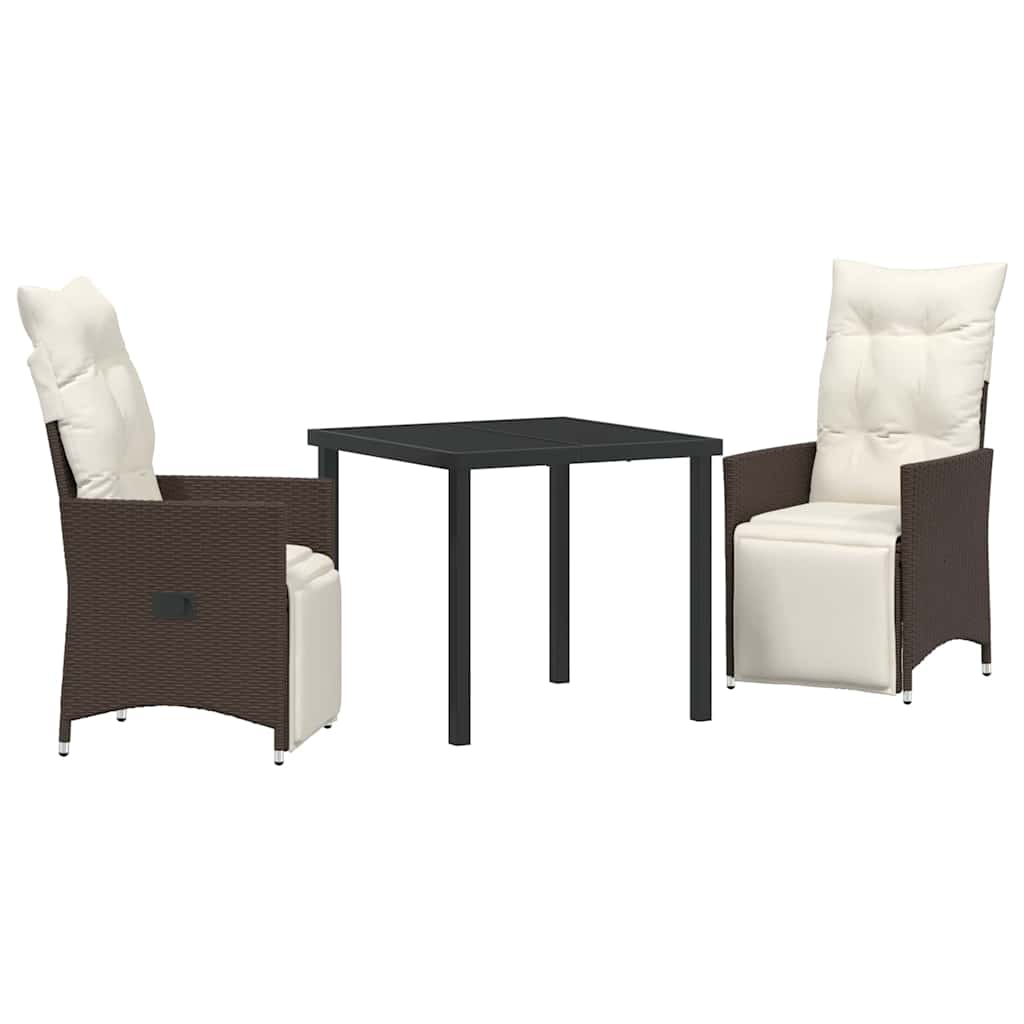 Tuin eettafelset met kussen 3 pcs Bruin poly rattan – afbeelding 2