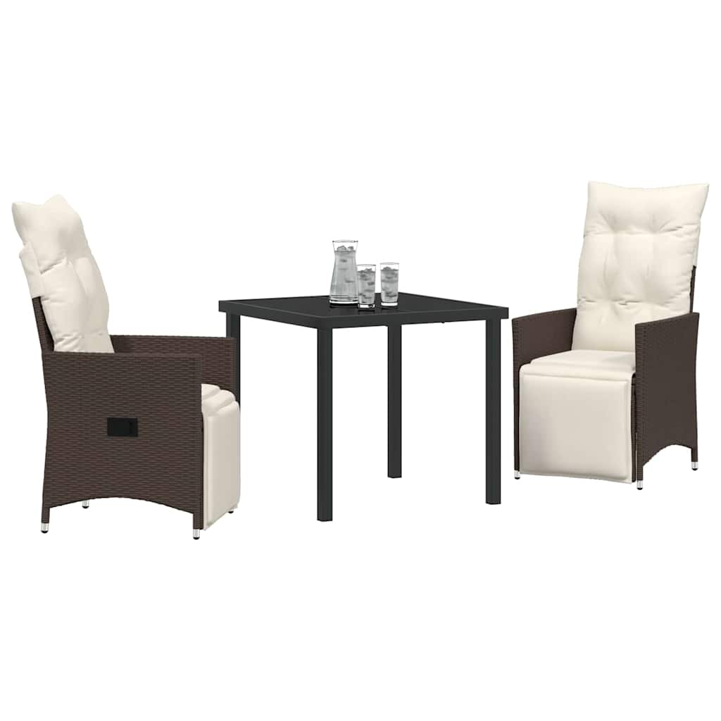 Tuin eettafelset met kussen 3 pcs Bruin poly rattan – afbeelding 3
