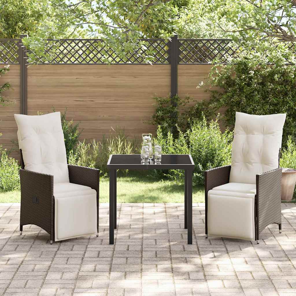 Tuin eettafelset met kussen 3 pcs Bruin poly rattan – afbeelding 4