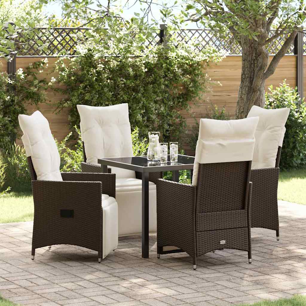 Tuin eettafelset met kussen 5 pcs Bruin poly rattan – afbeelding 1