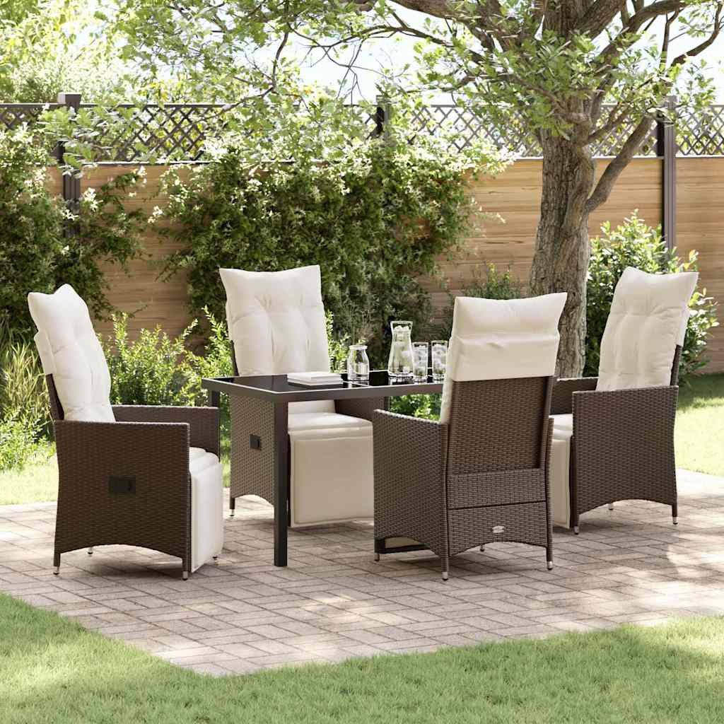 Tuin eettafelset met kussen 5 pcs Bruin poly rattan – afbeelding 1