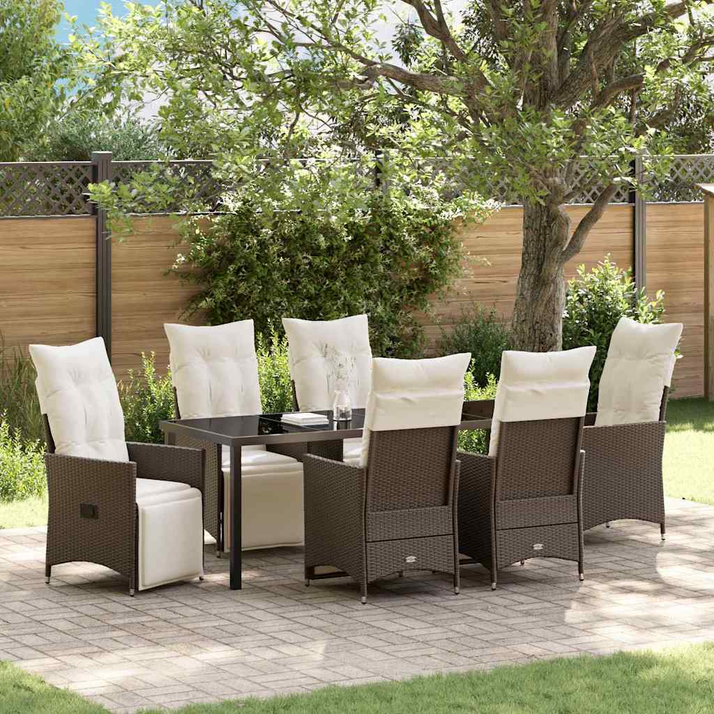 Tuin eettafelset met kussen 7 pcs Bruin poly rattan – afbeelding 1